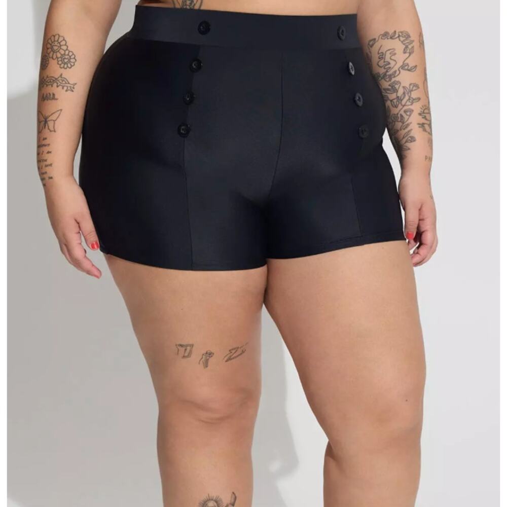 Torrid Retro Chic Ultra High Rise 3.5 Inch Swim Short‎ Sz 4 4x Black Pinup 60s